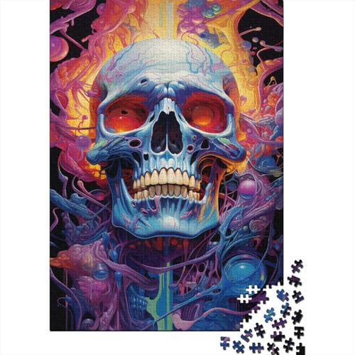 Psychedelischer Totenkopf-Puzzle 500 Teile Puzzle für Erwachsene, Denkspiel, Puzzlespielzeug für Erwachsene, 500 Teile (52 x 38 cm) von ABFFSDT