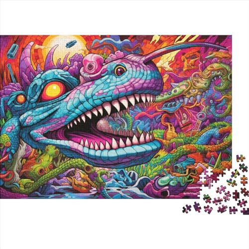 Psychedelisches Nilkrokodil-Puzzle für Erwachsene, 1000-teiliges Puzzle für Teenager, Lernspiel, Herausforderungsspielzeug, 1000 Stück (75 x 50 cm) von ABFFSDT