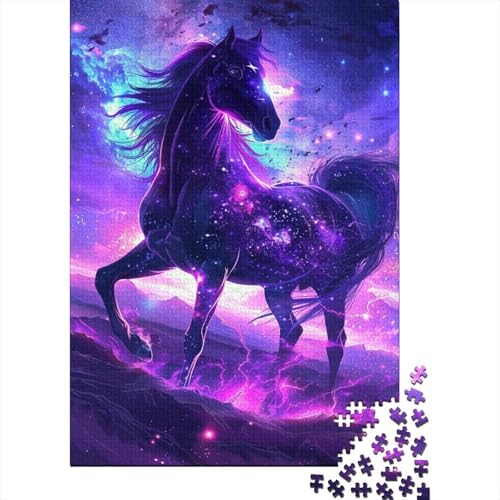 Puzzle „Verträumtes lila Pferd“, 1000-teiliges Puzzle für Erwachsene, Holzpuzzle für Erwachsene, Stressabbau, 1000 Teile (75 x 50 cm) von ABFFSDT