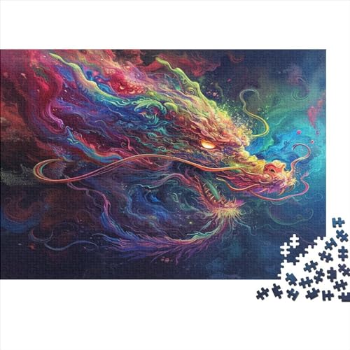 Puzzle für Erwachsene, 1000 Teile, bunter Drache, Holzpuzzle für Erwachsene, Lernspiel, Herausforderungsspielzeug, 1000 Teile (75 x 50 cm) von ABFFSDT