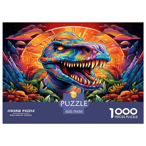 Puzzle für Erwachsene, 1000 Teile, farbenfrohes Tyrannosaurus Rex-Holzpuzzle für Erwachsene, Lernspiel, Herausforderungsspielzeug, 1000 Teile (75 x 50 cm) von ABFFSDT