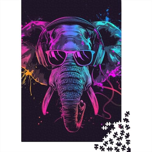 Puzzle für Erwachsene, Elefant mit Kopfhörern, 500-teiliges Puzzle aus Holz, ab 18 Jahren, anspruchsvolles Spiel, 500 Teile (52 x 38 cm) von ABFFSDT