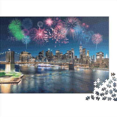 Puzzle für Erwachsene, Feuerwerk in New York, Holzpuzzle für Teenager, Geschenke, Heimdekoration, Puzzlespielzeug, 1000 Teile (75 x 50 cm) von ABFFSDT