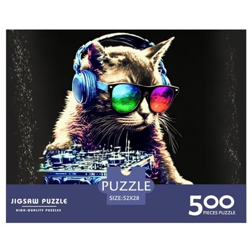 Puzzle für Erwachsene, Katzen-Kopfhörer, DJ-Musik, Puzzles für Erwachsene, Lernspiel, Herausforderungsspielzeug, 500 Teile (52 x 38 cm) von ABFFSDT