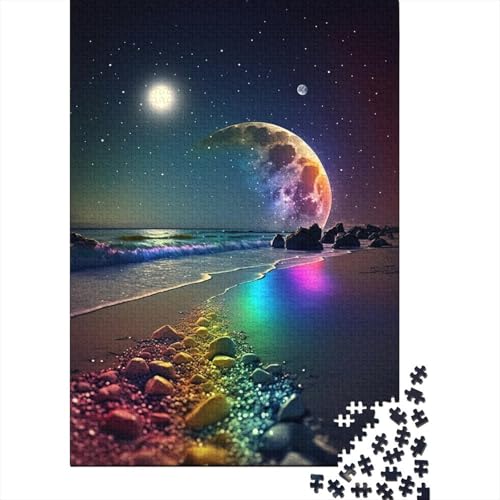 Puzzle für Erwachsene, farbenfroher kosmischer Strand, 300-teiliges Puzzle aus Holz, ab 18 Jahren, anspruchsvolles Spiel, 300 Teile (40 x 28 cm) von ABFFSDT