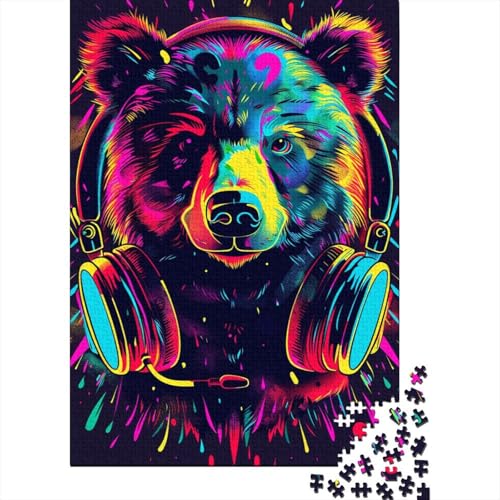 Puzzle für Erwachsene 1000 Stück, Neonbär mit Sonnenbrille, Puzzle, Puzzles für Erwachsene, Lernspiel, Herausforderungsspielzeug, 1000 Teile (75 x 50 cm) von ABFFSDT