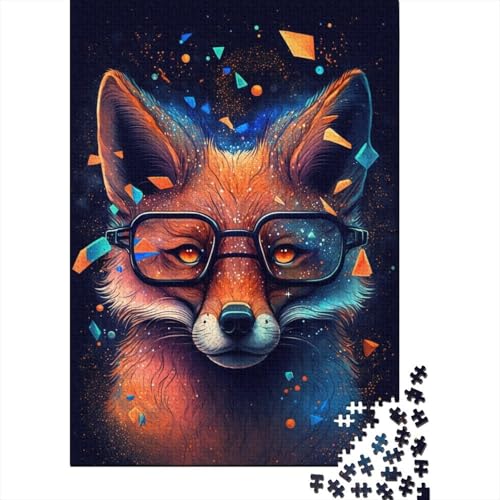 Puzzle für Erwachsene 300 Teile, klassischer Fuchs mit Brille, Holzpuzzle, entspannendes Puzzle, Puzzlespiel, Denksportaufgaben 300 Teile (40 x 28 cm) von ABFFSDT