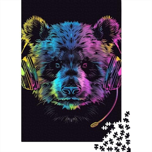 Puzzle für Erwachsene 500 Teile, Panda mit Kopfhörern, Holzpuzzle für Erwachsene und Teenager, Heimdekoration, Puzzlespielzeug, 500 Teile (52 x 38 cm) von ABFFSDT