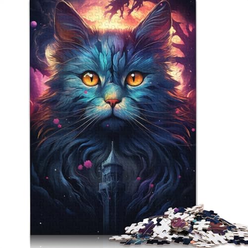 Puzzle für Erwachsene und Jugendliche, farbenfrohes psychedelisches Mystery-Cat-Holzpuzzle für Erwachsene, Teenager, 500 Teile (52 x 38 cm) von ABFFSDT