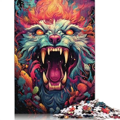 Puzzle für Erwachsene und Jugendliche, farbenfrohes psychedelisches Wölfin-Puzzle aus Holz, Puzzle für Erwachsene, ab 14 Jahren, 1000 Teile (75 x 50 cm) von ABFFSDT