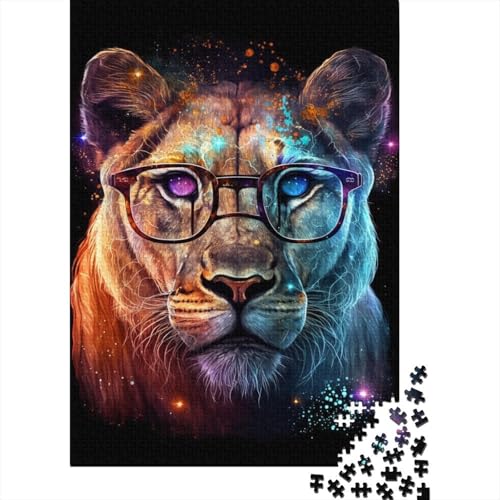 Puzzle für Kinder, 300 Teile, Löwin mit Brille, kreative Holz-Puzzles für Kinder, Jugendliche, Puzzles, herausforderndes Spiel, 300 Teile (40 x 28 cm) von ABFFSDT