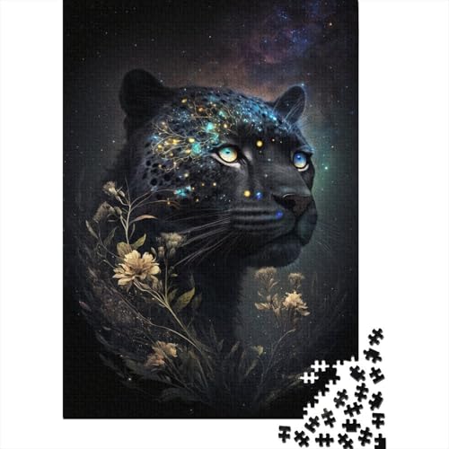 Puzzle für Kinder, 300 Teile, Schwarzer Leopard und Blume, Puzzle für Kinder, Holzpuzzle, Lernspielzeug, 300 Teile (40 x 28 cm) von ABFFSDT