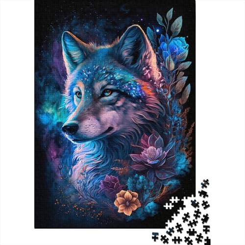 Puzzle für Kinder, 300 Teile, Wolf und Blumen, kreative Holz-Puzzles für Kinder, Jugendliche, herausforderndes Spiel, 300 Teile (40 x 28 cm) von ABFFSDT