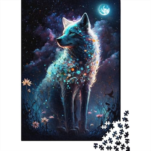 Puzzle für Kinder, 500 Teile, Weltraum, Wolf und Blumen, kreative Holz-Puzzles für Kinder, Jugendliche, Puzzles, herausforderndes Spiel, 500 Stück (52 x 38 cm) von ABFFSDT