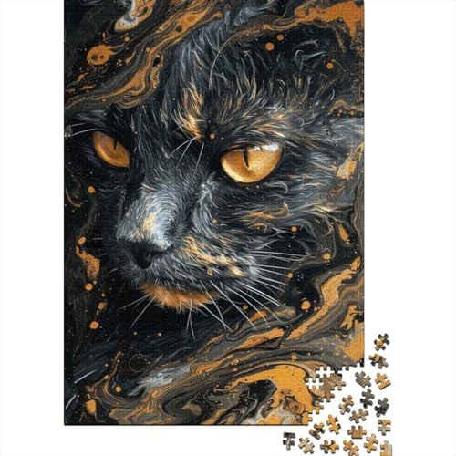 Puzzle für Kinder, 500 Teile, psychedelische Kunst, Katze, kreative Holz-Puzzles für Kinder, Jugendliche, Puzzles, herausforderndes Spiel, 500 Stück (52 x 38 cm) von ABFFSDT