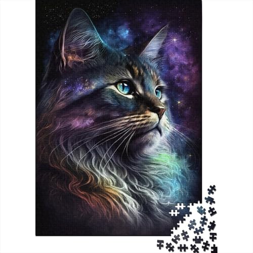 Puzzle für Kinder, Kosmische Maine Coon Katze, 1000 Teile, Puzzle, Holz, kreatives Puzzle für Kinder, Familienpädagogisches Spiel für Erwachsene und Jugendliche, 1000 Teile (75 x 50 cm) von ABFFSDT