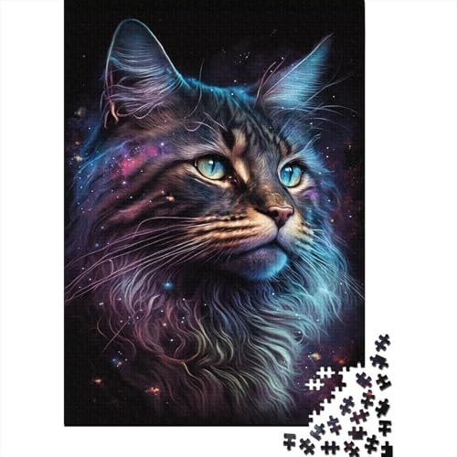 Puzzle für Kinder, Kosmische Maine Coon Katze, 500 Teile, Puzzle, Holz, kreatives Puzzle für Kinder, Familienpädagogisches Spiel für Erwachsene und Jugendliche, 500 Stück (52 x 38 cm) von ABFFSDT