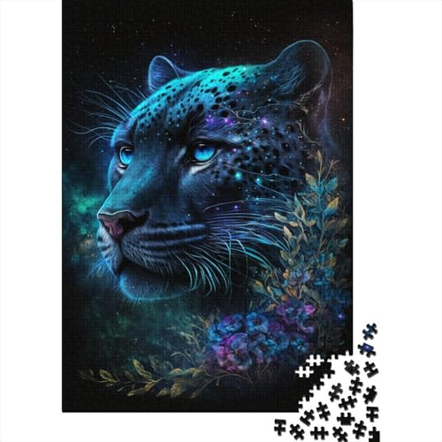 Puzzle für Kinder, Schwarzer Leopard und Blume, 1000-teiliges Puzzle aus Holz, ab 18 Jahren, anspruchsvolles Spiel, 1000 Teile (75 x 50 cm) von ABFFSDT