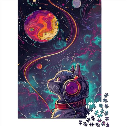 Puzzle mit Musik-Astronauten-Katze, 500 Teile, für Erwachsene und Teenager ab 12 Jahren, 500 Teile (52 x 38 cm) von ABFFSDT