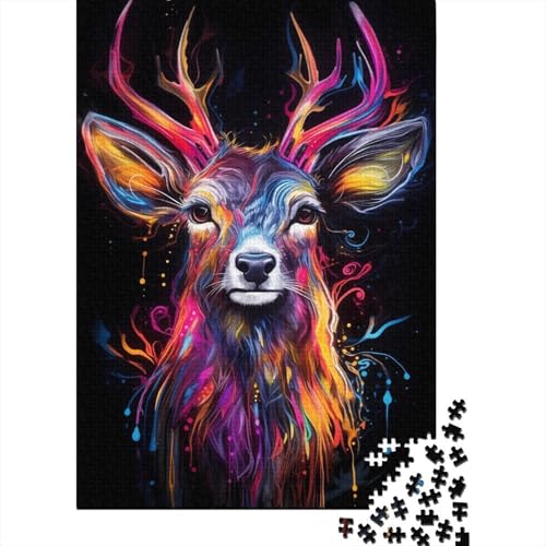 Puzzles für Kinder, 1000 Teile, buntes Graffiti-Hirsch, kreative Holz-Puzzles für Kinder, Jugendliche, Puzzles, herausforderndes Spiel, 1000 Teile (75 x 50 cm) von ABFFSDT