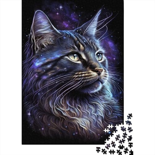 Puzzles für Kinder, kosmische Maine Coon Katze, Puzzles für Kinder, 500 Holz-Puzzles für Erwachsene, 500 Teile, Puzzles für Kinder, Jugendliche, Puzzle-Spiel, 500 Stück (52 x 38 cm) von ABFFSDT