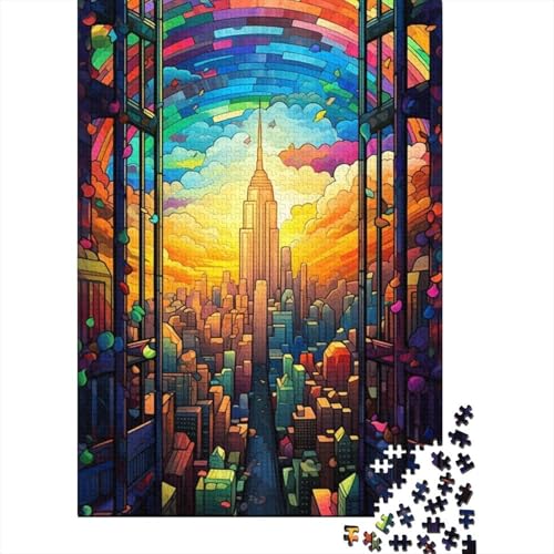 Stadtbild, bunter Regenbogen, 500-teiliges Puzzle für Teenager, Geschenke, Holzpuzzle, Puzzle für Erwachsene, Lernspiele für zu Hause, DIY-Spielzeug, 500 Teile (52 x 38 cm) von ABFFSDT