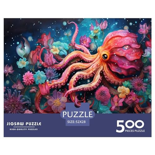 Tintenfisch-Blumen-Puzzle für Teenager, 500 Teile, Puzzle, Denksport-Puzzles für Erwachsene, 500 Teile (52 x 38 cm) von ABFFSDT