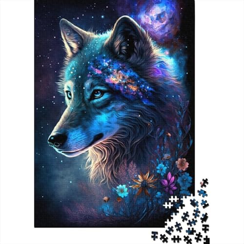 Wolf und Blumen Holzpuzzle für Erwachsene Puzzle 300 Teile Puzzlespiel für Erwachsene Interessantes Spielzeug Personalisiertes Puzzle Lernspielzeug 300 Teile (40x28cm) von ABFFSDT