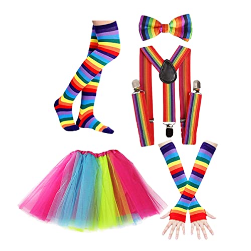 1 Satz Regenbogen Tutu Kleinkind Partykostüm-set Party-accessoires Verkleiden Neon-partyzubehör Kostümzubehör Regenbogensocken Damen Regenbogen-tutu Für Mädchen 80er Rock Cosplay von ABOOFAN