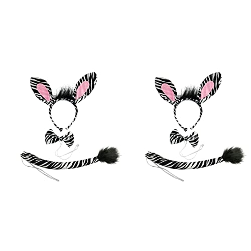 2 Set Zebra Kostüm Zebra Ohren Stirnband Fliege Set Halloween Tier Kostüm Set Wildtier Cosplay Requisiten Halloween Party Supplies von ABOOFAN