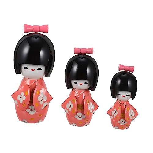 ABOOFAN 1 Satz japanische Kimonopuppe Retro- Film Behälter Puppenhaus Miniatur cutermesserser Dolls for Traditionell pink Desktop-Kimono-Mädchen Kimono-Puppe aus Holz Rosa von ABOOFAN