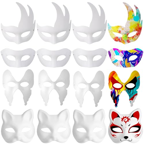 ABOOFAN 12 Stück Bemalbare Leere Papiermaske Weiße Katze Gesichtsmaske Diy Halbes Gesicht Maskerade-Maske Basteln Karneval-Maske Kostüm-Requisite Für Karneval Cosplay Tanz Partygeschenke von ABOOFAN