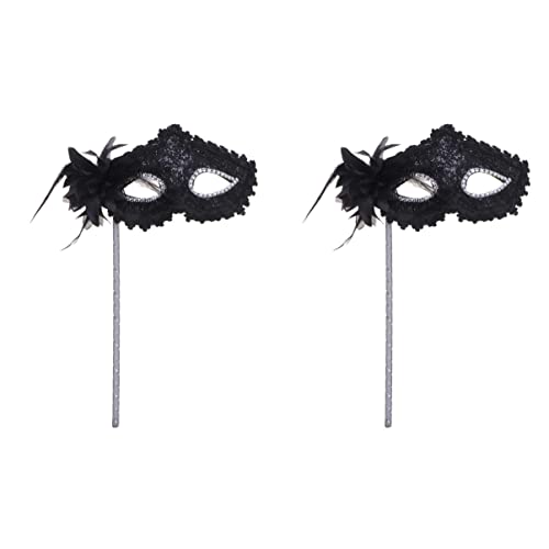 ABOOFAN 2 Stücke mit Cosplay auf Feder Prom Gras Karneval Halloween Zubehör Masken Spitze Kostüm Weihnachten für Blumen Behandelt Party Auge Karneval Stick Venezianische Frauen Leistung von ABOOFAN