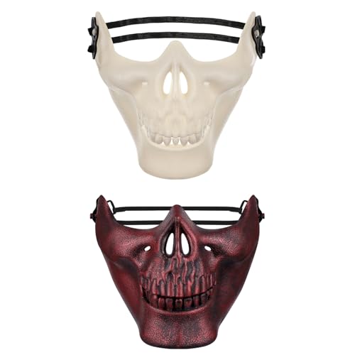 ABOOFAN 2Pcs Halloween Schädelmasken Schädel Skelettmasken Samurai Masken Halbschädel Scary Masken Halloween Kostüm Requisite für Masquerade Cosplay Party Vorräte von ABOOFAN