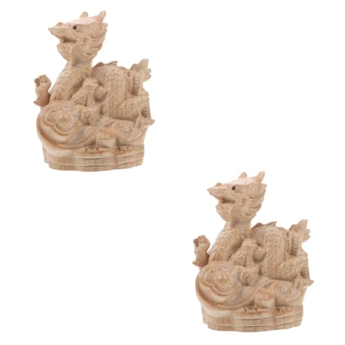 ABOOFAN 2St Tierkreis-Holzschnitzerei die chinesen kreativität Kunsthandwerk Bürodekoration Tisch-Drachen-Ornament Teehaustier-Drachenstatue Chinesisches Tierkreiszeichen von ABOOFAN