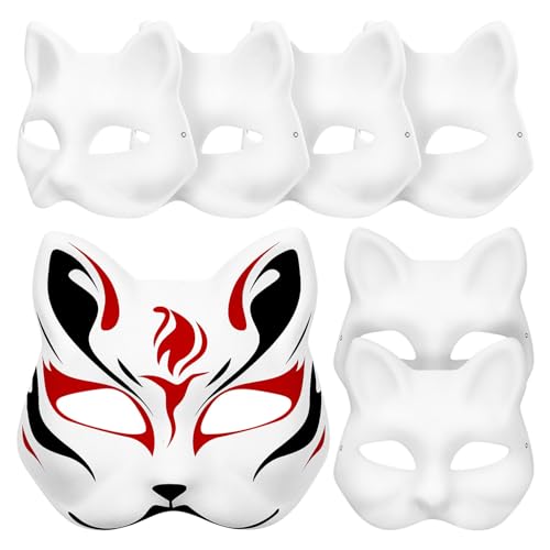 ABOOFAN 7 Stück Pappmaché-Kunstmasken Zum Selbermachen Leere Katzen Halb Unbemalte Tiermasken Weiße Maskerademasken Für Kinder Zum Dekorieren Von Bastel-Partygeschenken von ABOOFAN