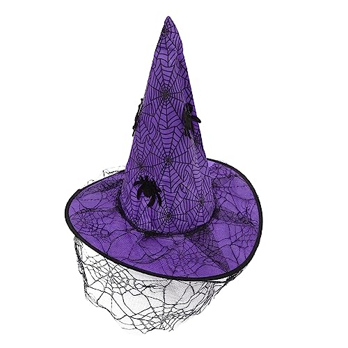 ABOOFAN Halloweenkostüm Halloween-Hexenhut Halloween-Kleidung Halloween-Requisiten Hexenhut Party Hexenhut Halloween-Stil Hut Hexenhut Dekoration Spinne Vliesstoff Lila Gaze Hexenkleidung von ABOOFAN