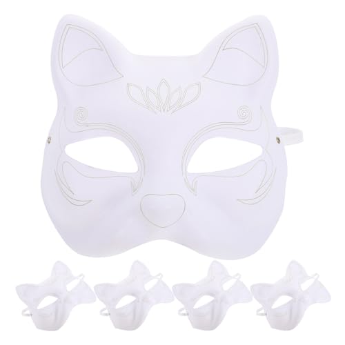 ABOOFAN Katzenmasken 5 Stück Therian-Masken Bemalte Fuchsmaske Weißes Papier Leere Masken Tier-Cosplay-Anziehmaske Einfache Maskerade-Masken Für Karneval Party Gastgeschenke von ABOOFAN