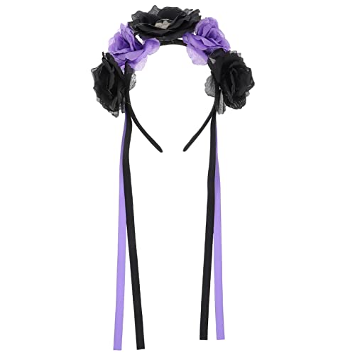 Tag des Toten Stirnbands Halloween Schädel Kopfschmuck Mexikanisches Blumenhaarband Dia de Los Muertos Kostümzubehör Halloween Cosplay Gefälligkeiten Lila von ABOOFAN