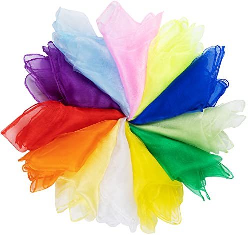 ABSOFINE 12 Stück Bunte Jongliertücher, Kindergarten Tücher, Chiffontücher Gymnastiktücher,Tanz Tücher,Sensorisches,Kindershow,Aktivitäten Zubehör Dekoration (60x60cm) von ABSOFINE