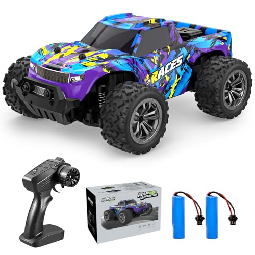 ACAMMZAR AT1 Ferngesteuertes Auto, RC Auto für Jungen 60+min Laufzeit mit 2 Batterien, 2WD 2.4GHz Offroad Elektrisches Spielzeugauto mit LED Lichtern Geschenk für 6 7 8 jährige Kinder Erwachsene, Lila von ACAMMZAR