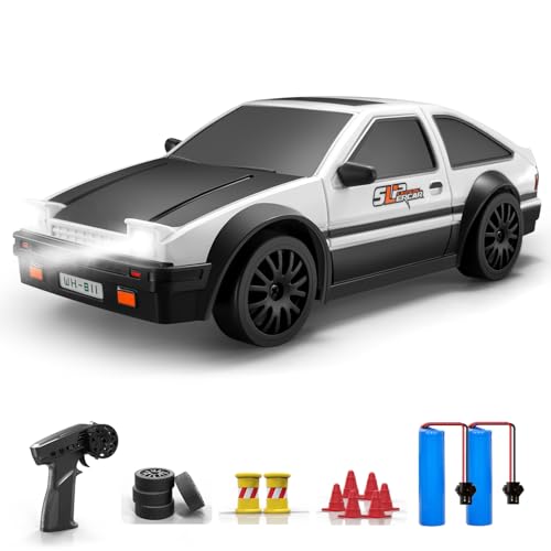 ACAMMZAR Ferngesteuertes Auto, 1:24 20KM/H RC Drift Car, 4WD RC Auto mit LED-Leuchten, Zwei Batterien, für ab 4,5,6,7,8 + Jahre Kinder und Erwachsene von ACAMMZAR