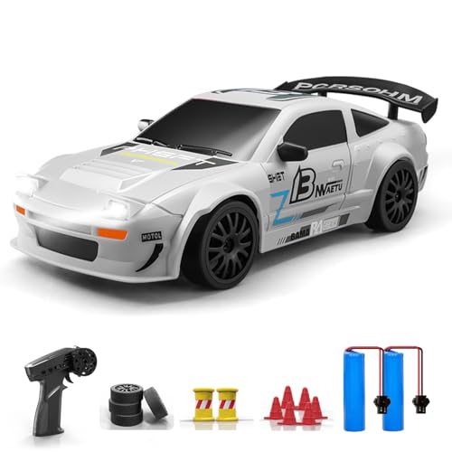 ACAMMZAR Ferngesteuertes Auto, 1:24 20KM/H RC Drift Car, 4WD RC Auto mit LED-Leuchten, Zwei Batterien, für ab 4,5,6,7,8 + Jahre Kinder und Erwachsene von ACAMMZAR