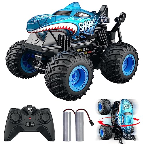 ACAMMZAR Ferngesteuertes Auto, 2.4GHz 20+km/h Ferngesteuertes RC Monster Truck mit 2 Akkus 60 Mins+, RC Stunt Spielzeug Auto Sprühnebel Musik, für 6 7 8 9 10 Jahre Alte Kinder Erwachsene, Blau von ACAMMZAR