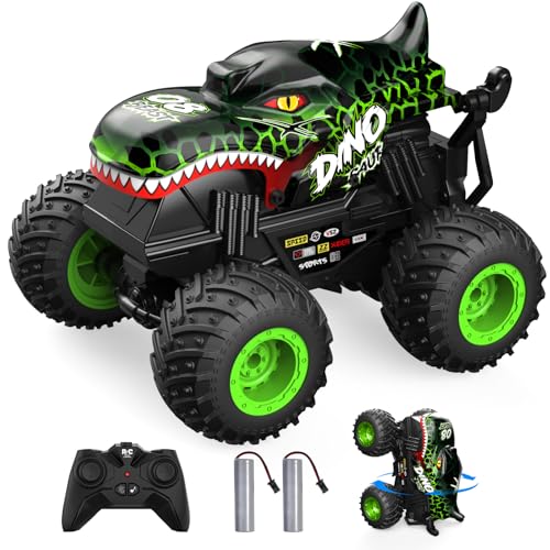 ACAMMZAR Ferngesteuertes Auto Dinosaurier, 2.4GHz 20+km/h Ferngesteuertes RC Monster Truck mit 2 Akkus 60 Mins+, RC Stunt Spielzeug Auto, für 6 7 8 9 10 Jahre Alte Kinder Erwachsene, Grün von ACAMMZAR