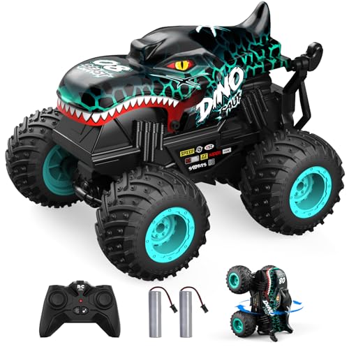 ACAMMZAR Ferngesteuertes Auto Dinosaurier, 2.4GHz 20+km/h Ferngesteuertes RC Monster Truck mit 2 Akkus 60 Mins+, RC Stunt Spielzeug Auto Sprühnebel Musik, für 6 7 8 9 10 Jahre Alte Kinder Erwachsene von ACAMMZAR