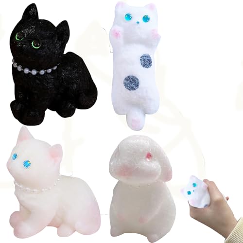 4 Stück Anti Stress Spielzeug, fufu Sensorische Spielzeug, Antistress Spielzeug Squishy Katze, Squishy Squeeze Toys, Fidget Toys, für Kinder Erwachsener (A) von ACAREY