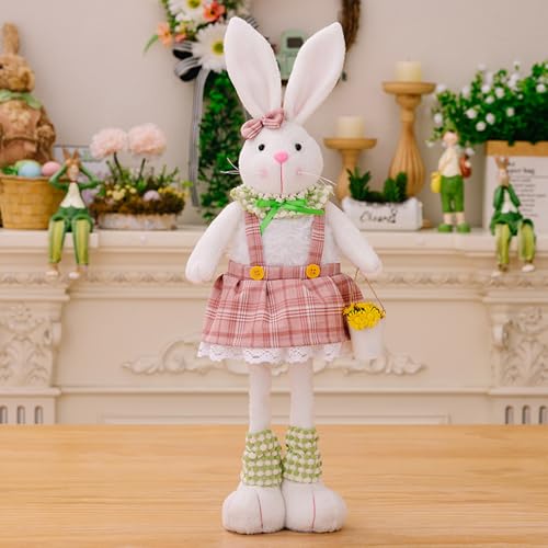 ACAREY Osterhase Figuren, Osterhase Zwerg plüschpuppe mit Stretchbeinen 44-56CM, Plüsch Osterhase Zwerg, Osterdeko Langes Bein Hase, Osterhasen Zwerg Osterhasen Puppen für Ostern und Frühling (B) von ACAREY