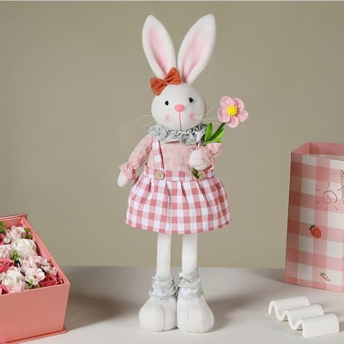 ACAREY Osterhase Figuren, Osterhase Zwerg plüschpuppe mit Stretchbeinen 44-56CM, Plüsch Osterhase Zwerg, Osterdeko Langes Bein Hase, Osterhasen Zwerg Osterhasen Puppen für Ostern und Frühling (D) von ACAREY