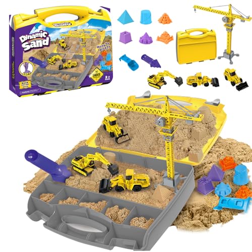 Baustelle, Sandspielzeug Set Kuchen Deko Junge, Koffer Sensorik Sandkasten Spielzeug Geschenke Junge, mit Bagger, Kran Spielzeug, Schimmel für sandspielzeug ab 1 Jahr (01) von ACAREY